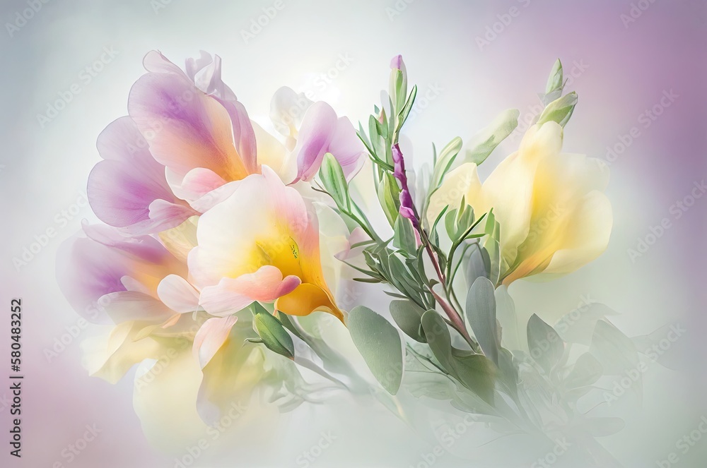 Aufkleber freesia flowers soft background with blank space generative ai