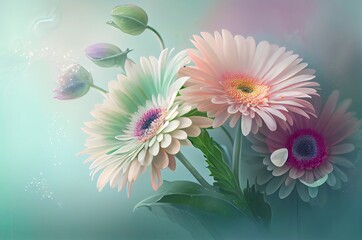 Fototapeta premium Gerbera Daisy Flowers Soft Backdrop With Copyspace Generative AI