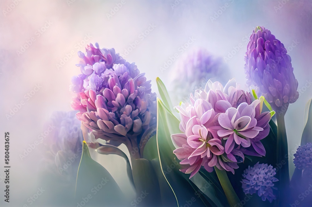 Poster hyacinth flowers soft background with copy space generative ai