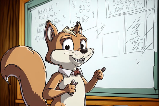 Squirrel School: A Creative Image of a Cute and Clever Squirrel in Front of a Whiteboard