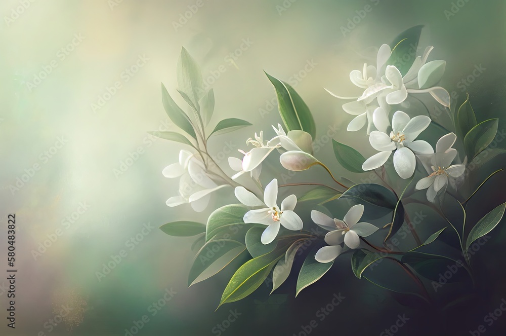 Poster jasmine flowers soft background with copy space generative ai