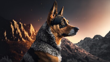 dog with mountains in the background generative ai