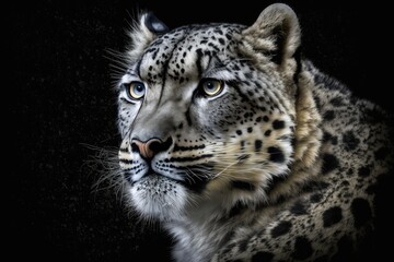 A black background shows a picture of a snow leopard. Generative AI