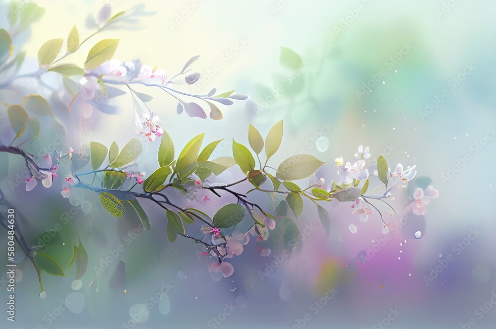 Poster spring blossom flowers soft background with blank space generative ai