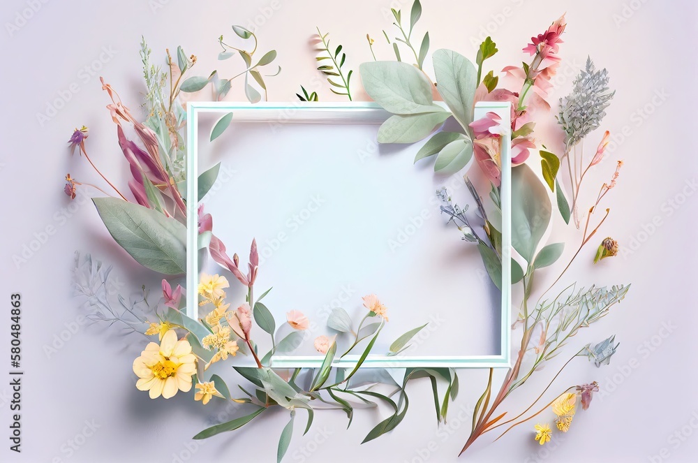 Poster field flowers style frame with copyspace generative ai