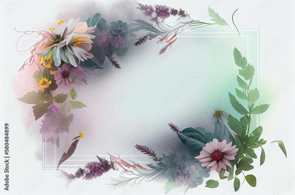 Poster field flowers style picture frame with copy space generative ai