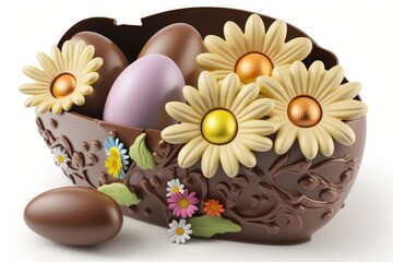 Fototapeta na wymiar Happy Easter; Easter chocolate design Flowers: Spring flowers like daisies and tulips are a popular design for Easter chocolate, often decorated with pastel colors.