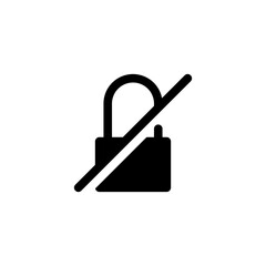 Unlock no security lock glyph solid style icon and illustration - vector