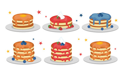 Set of Pancake Vector Illustration with Different Toppings