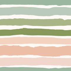 Horizontal Rugged Organic Stripes Vector Seamless Pattern. Hand Drawn Pink and Green Minimalistic Print. Summer Design