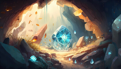 a crystal cavern filled with glittering gems and magical crystals. generative AI