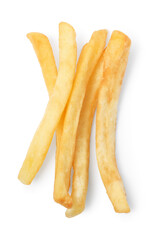 Delicious fresh french fries on white background, top view