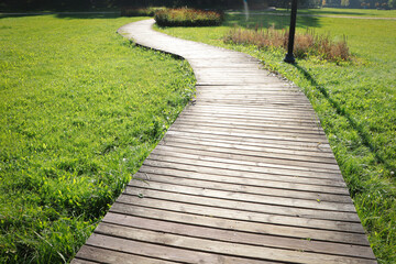Pathway in beautiful public city park on sunny day