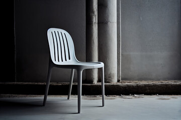 White plastic chairs in a gray room.