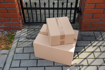 Stack of parcels delivered near front gates