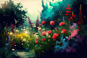 Plakat Whimsical Garden in an Impressionist Style, generative ai