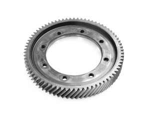New stainless steel gear on white background