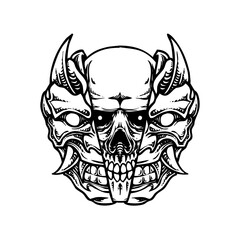 skull oni mask line art