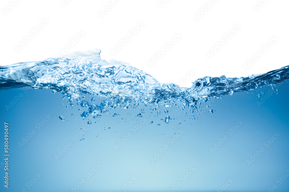 Wall mural Splash of clear blue water on white background