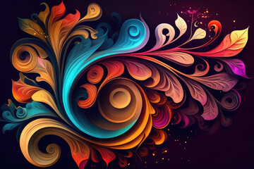 Whimsical Swirls and Lines in Vibrant Colors, generative ai