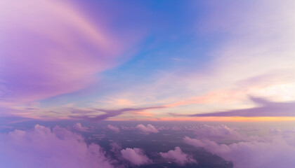 Obraz na płótnie Canvas Aerial view of sunset sky abstract background. Generative ai.
