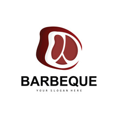 Meat Logo, Smoked Beef Vector, BBQ Grill Baberque Logo Design And Butcher Cut, Illustration Template Icon