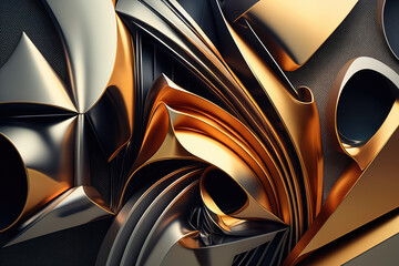 striking abstract composition with metallic textures and industrial elements, generative ai