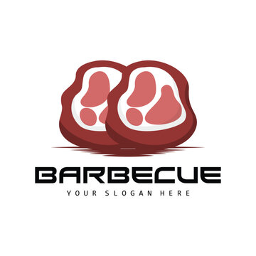 Meat Logo, Smoked Beef Vector, BBQ Grill Baberque Logo Design And Butcher Cut, Illustration Template Icon