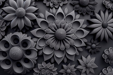 Fototapeta na wymiar Grey flowers pattern, Generative Ai