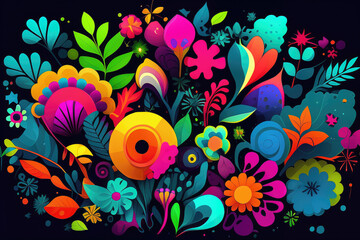 Fototapeta na wymiar Whimsical and playful floral shapes in bright and cheerful colors, bringing joy and positivity to any room, generative ai