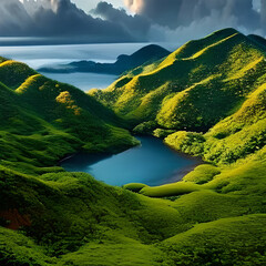 landscape with mountains and lake