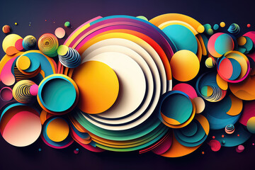 Vibrant and colorful overlapping circles and stripes in a vector-style design with a gradient background, generative ai