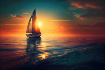 Sailboats on the sea at sunrise.