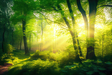 Green foggy forest.