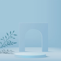 3d blue color podium and minimal blue color wall scene. 3d podium minimal abstract background. Vector