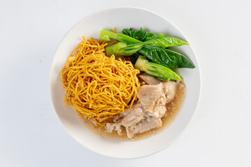 Noodles in Gravy with Pork isolated white background