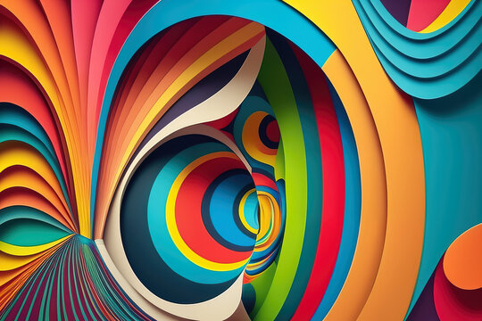 Fototapeta Vibrant and dynamic optical illusion wallpaper with rainbow-colored stripes and curvy lines, generative ai