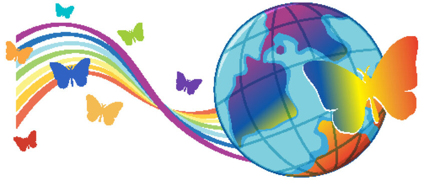 Rainbow butterfly and earth globe
