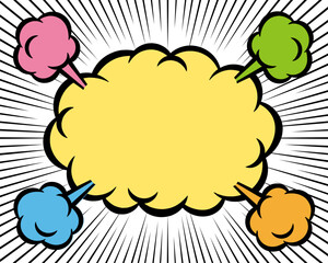 アメコミ風のポップな雲形フレームと集中線の背景素材