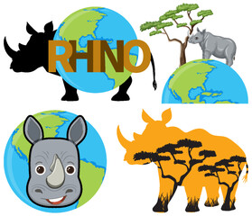 Set of rhinoceros animal icon