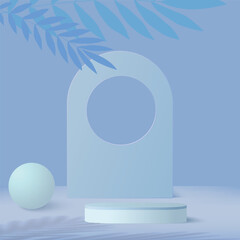3d blue color podium and minimal blue color wall scene. 3d podium minimal abstract background. Vector