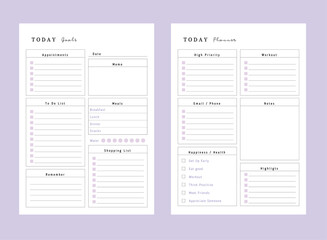 Set 2 Today planner template. Plan your day more easily and more happiness.