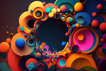 Colorful circles blending and overlapping in a vibrant explosion of abstract art, generative ai