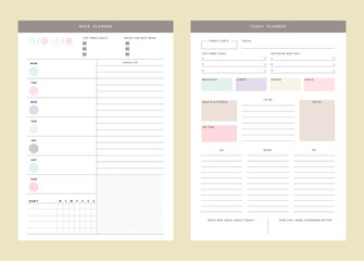 (Pastel) Week Planner template vector. Minimalist planner template set. Vector illustration.