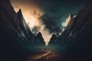Mysterious and haunting abstract landscape with blurred shapes in dark tones, suggesting a hidden and mysterious world, generative ai