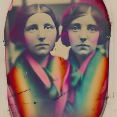 Fototapeta premium Imaginary vintage girls with a Daguerreotype mixed media ai based artwork.