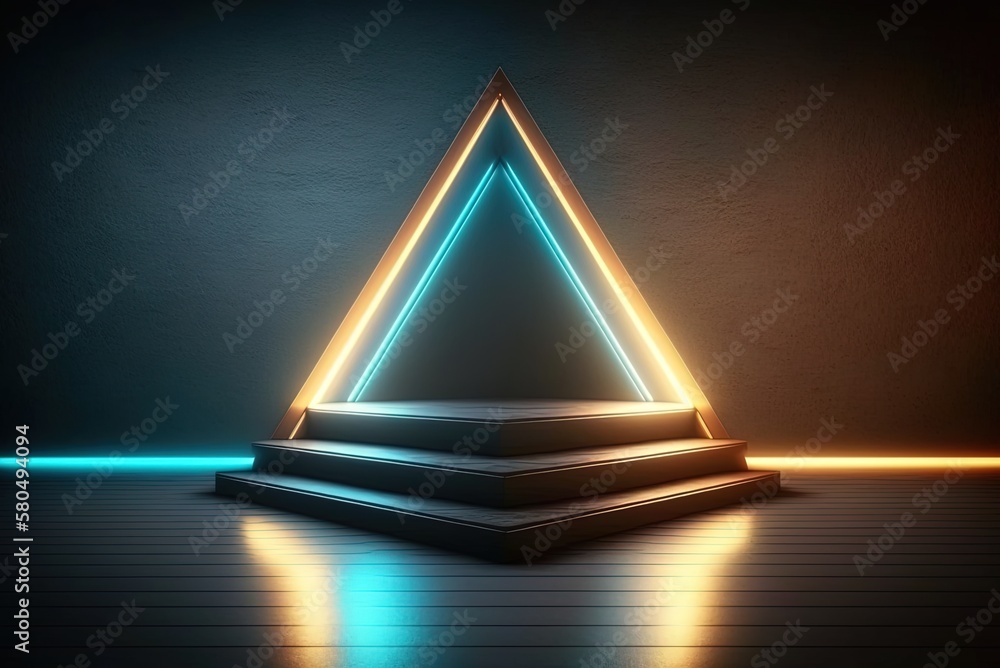 Poster a triangular formation of neon lights illustrated abstract backdrops of a spotlight lining an empty 