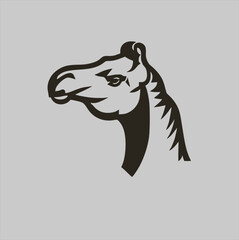 Camel head graphic icon. Camel black sign isolated on gray background. Desert symbol camel. Vector illustration