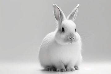 Obraz premium Lovely bunny easter black and white rabbit on white background. White background with a cute, fluffy rabbit Beautiful animal with big, bright eyes that lives in the wild. Animal concept. Generative AI