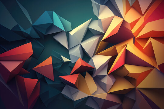 Fototapeta Abstract wallpaper with a mosaic of triangular shapes in bold colors and contrasting shades, generative ai